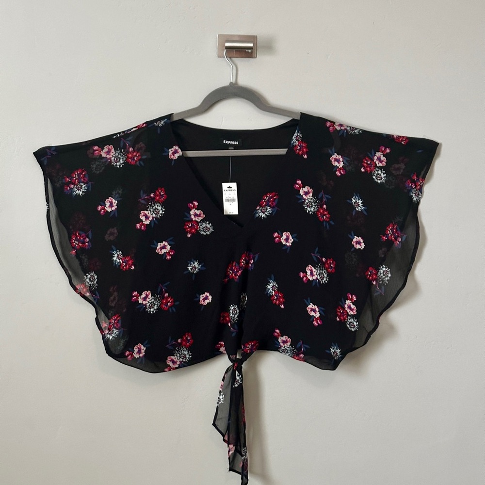 Express Black Floral Chiffon Blouse